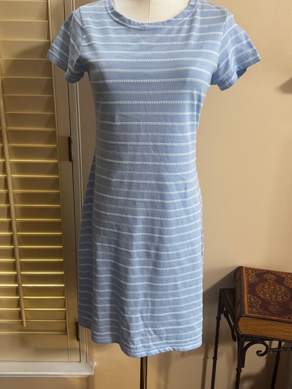 Sail to Sable Light Blue & White Striped Short-Sleeve Dress